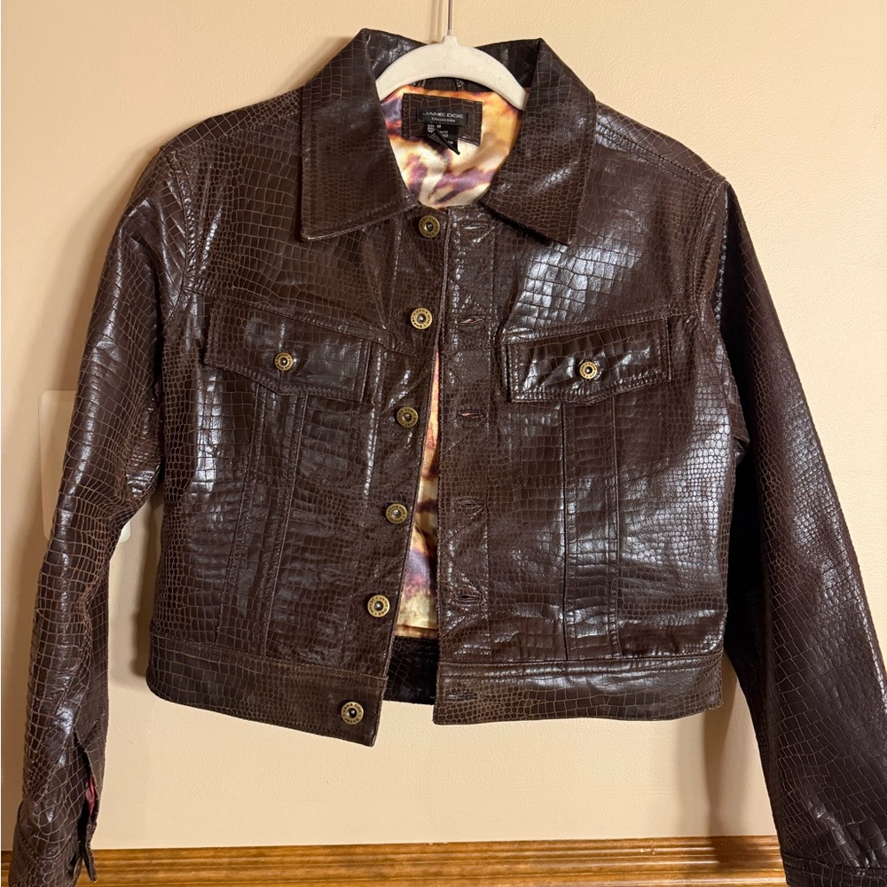 Brown Croc-Embossed Bomber Jacket
